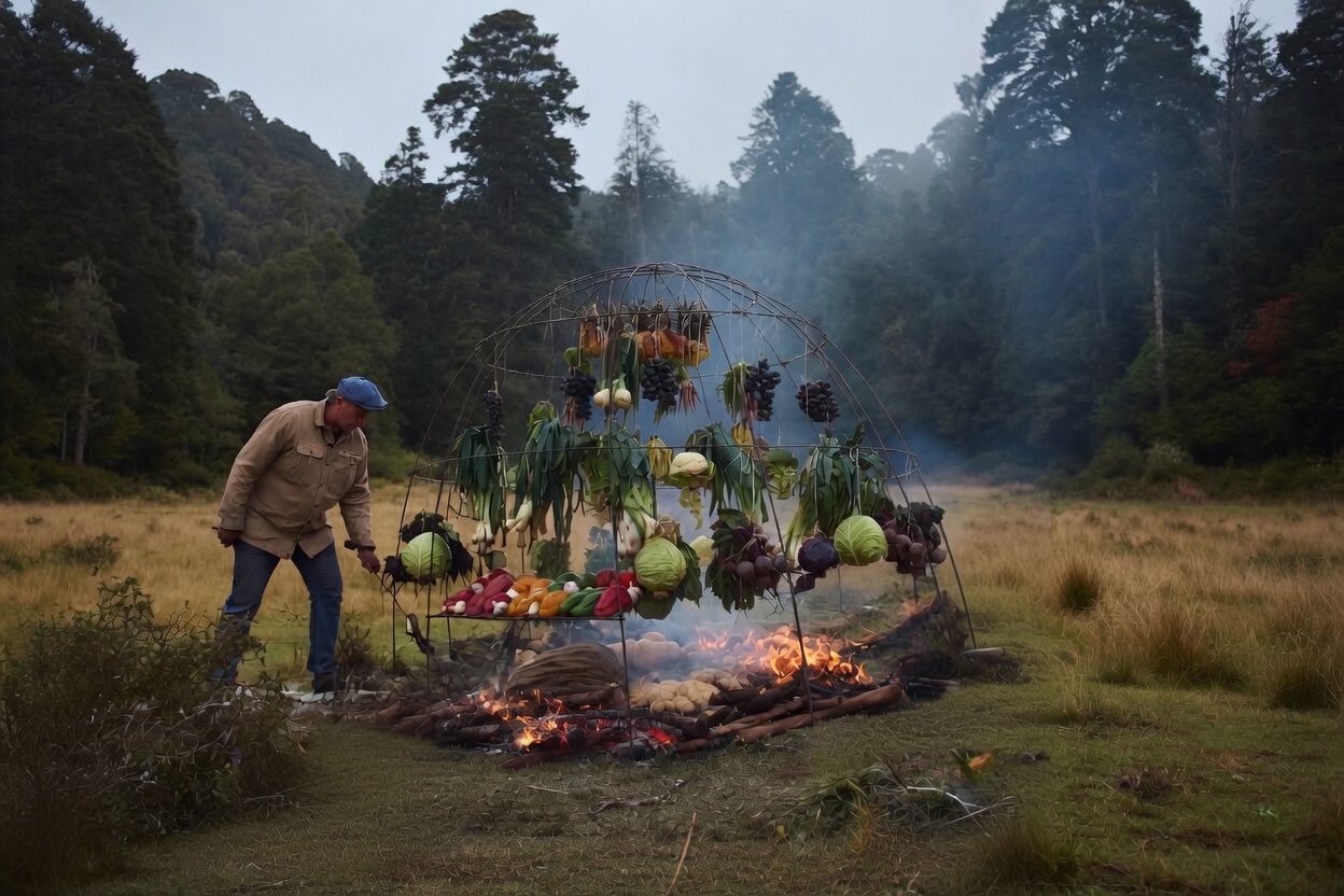 Open-fire cooking with seasonal vegetables — Sendero Sur
